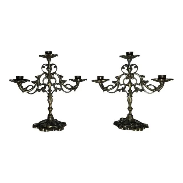Antigo Par Candelabro Bronze 3 Velas - Belíssimo