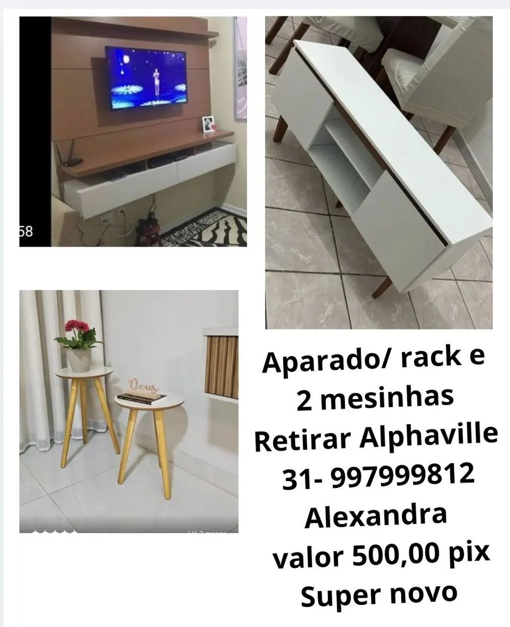  rack, painel de TV e 2 mesinhas de canto