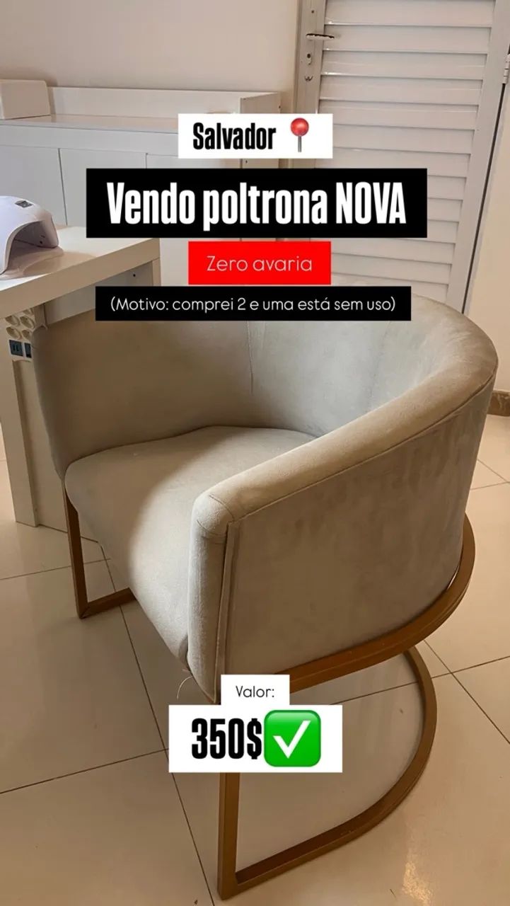 Poltrona NOVA bege e dourada 