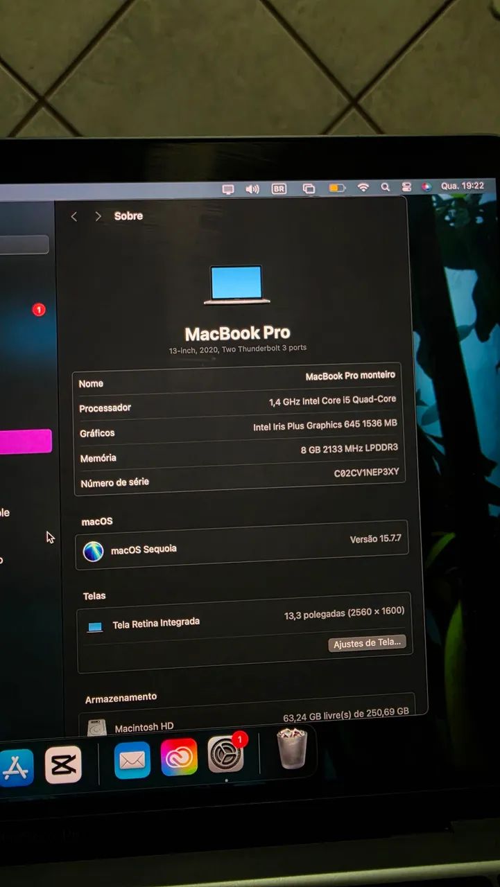 macbook pro 13polegadas 2020 8ram 258gb - Foto 5