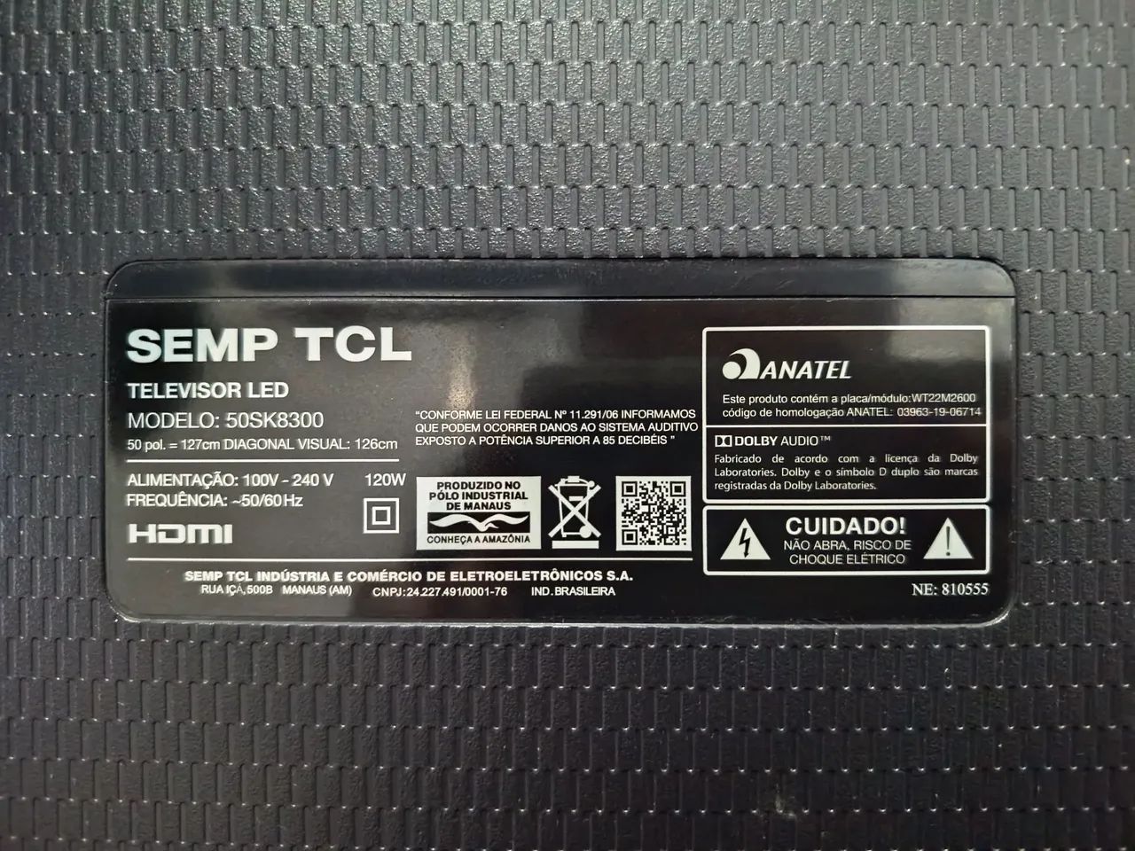 TV Semp TCL 50" 4K - Modelo 50SK8300 com defeito