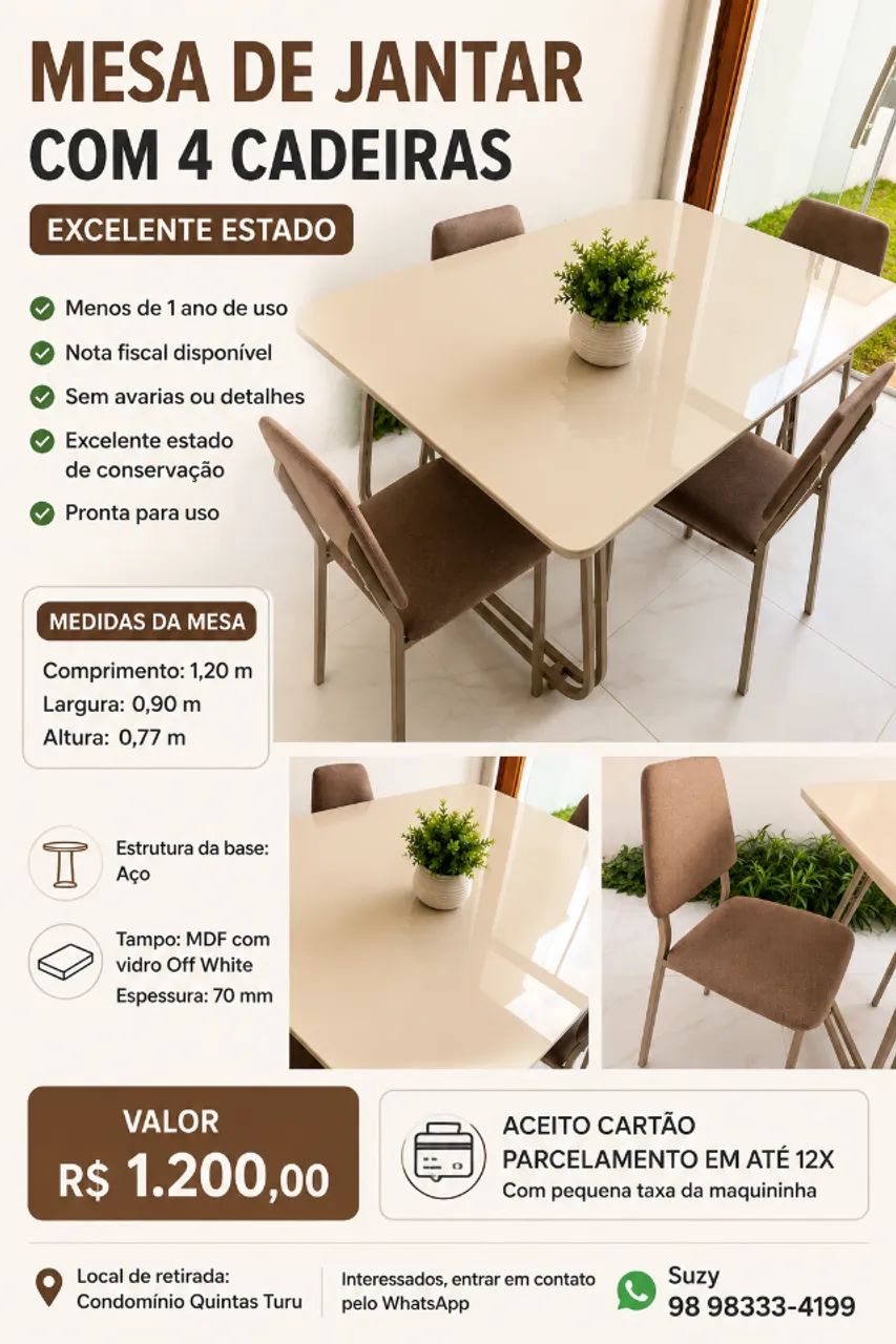 Mesa de Jantar com 4 Cadeiras Semi Nova - Foto 4