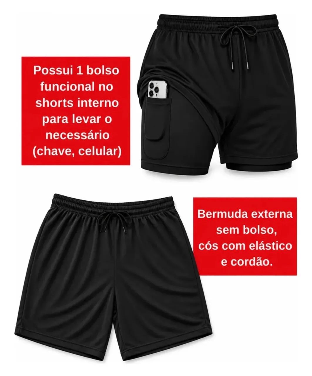 Short duplo de compressão masculino  - Foto 4
