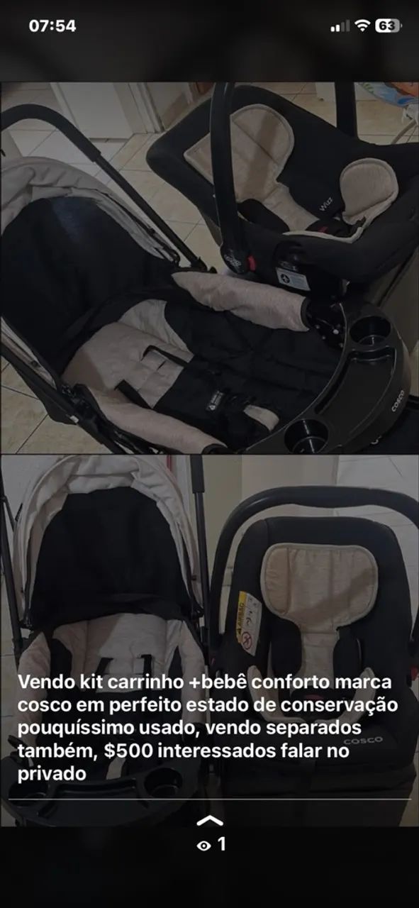 Kit carrinho +bebê conforto da cosco - Foto 3