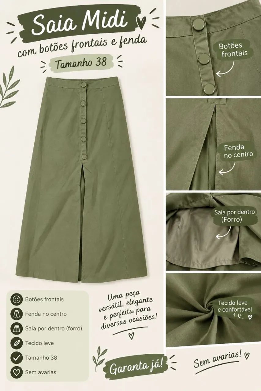 Saia midi verde oliva