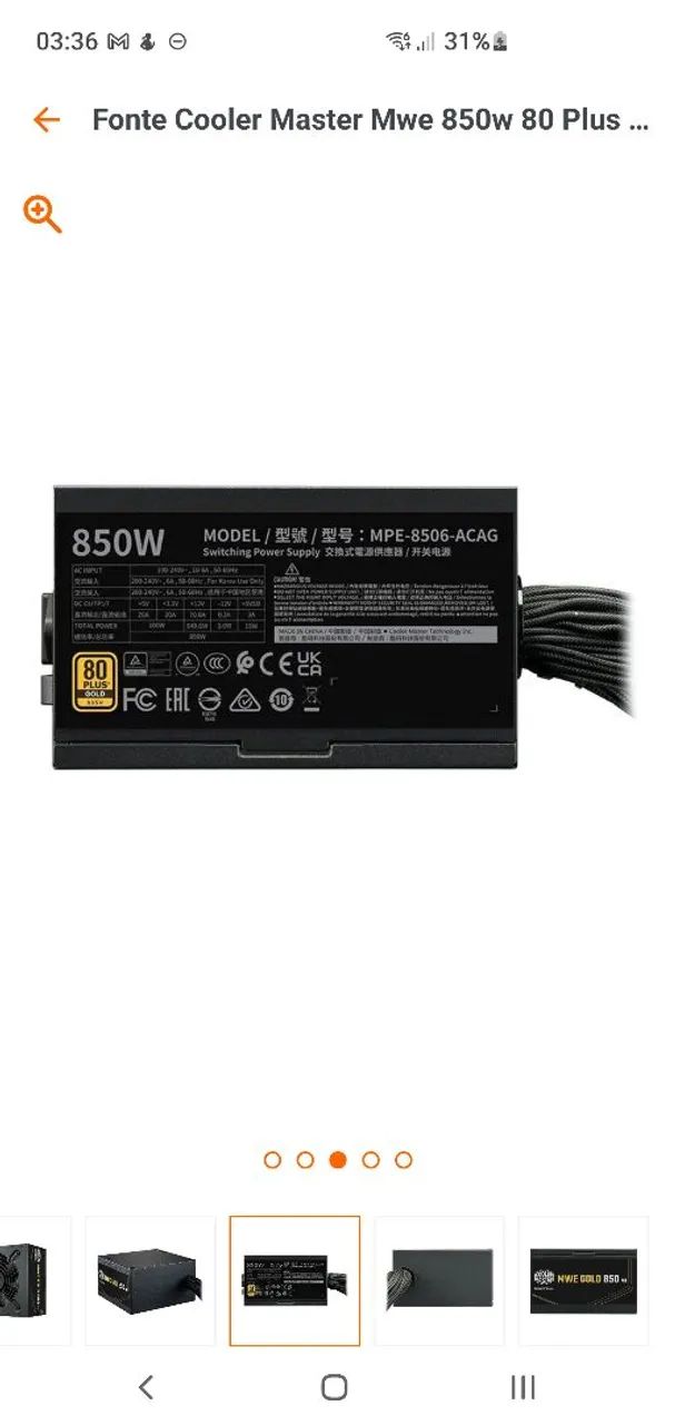 Fonte Cooler Master 850w Top de linha  - Foto 2