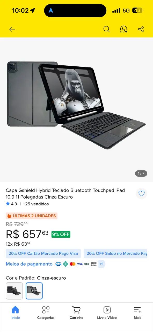 Capa Gshield Hybrid Teclado Bluetooth Touchpad iPad 10.9 11 Polegadas Cinza Escuro - Foto 5
