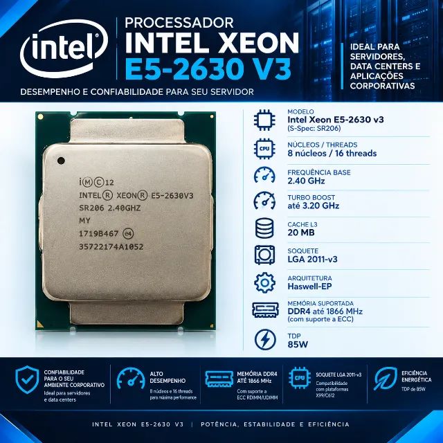 Processador Intel Xeon E5 2630 v3 (8 Núcleos / 16 Threads) LGA 2011-3 - Pronta Entrega
