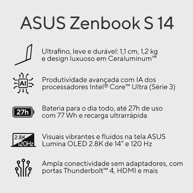 Notebook Asus Zenbook S14 - Modelo Ux5406aa-su308w - Foto 4