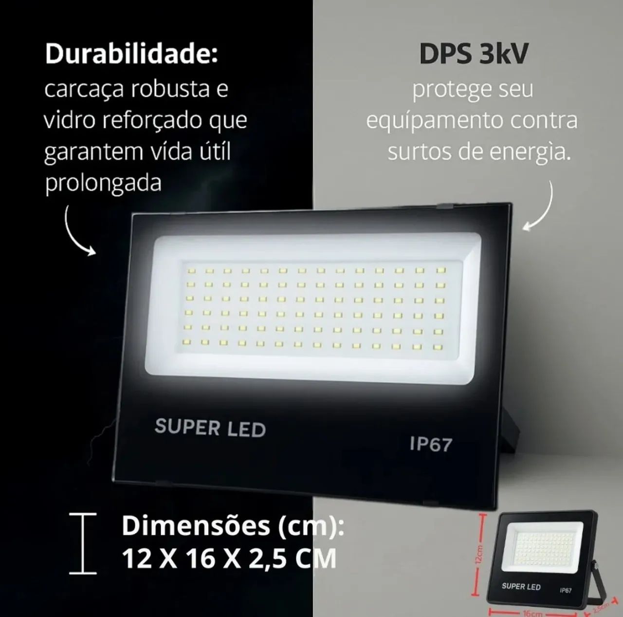 Refletor Led 300w Premium Fachada Jardim Garagem 127/220v Preto Branco-frio - Foto 2