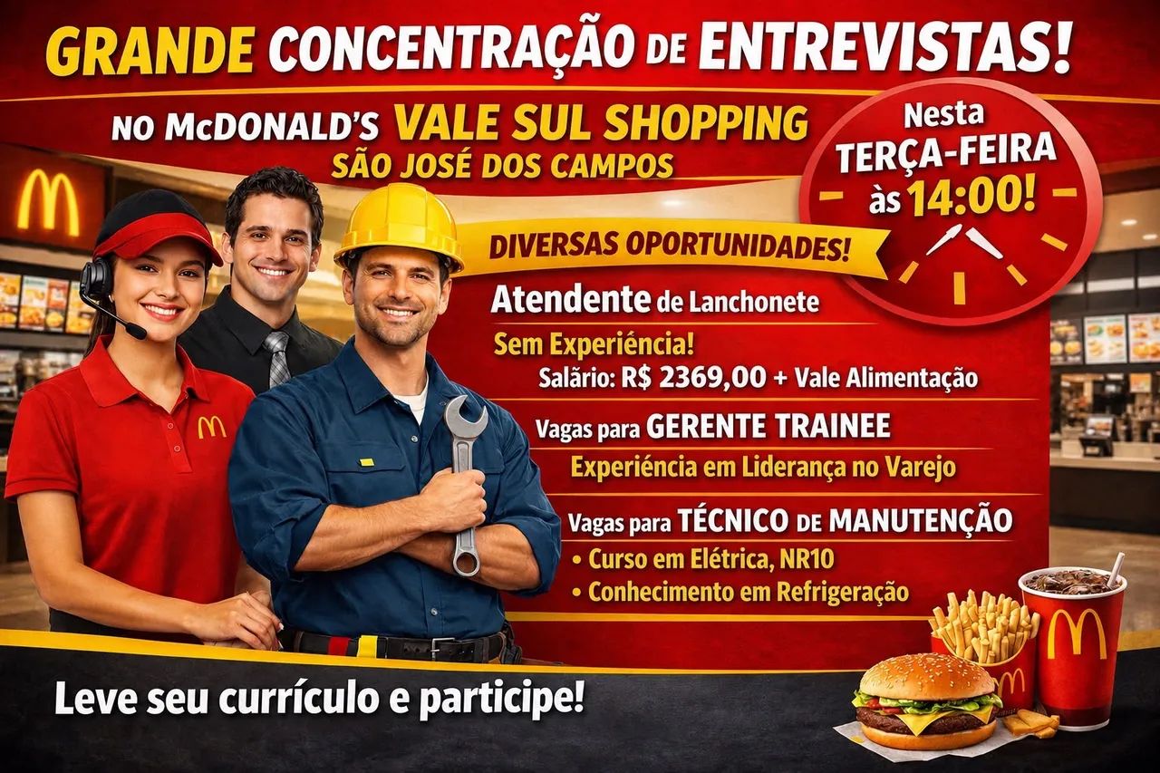 VAGA DE EMPREGO IMEDIATO !!!