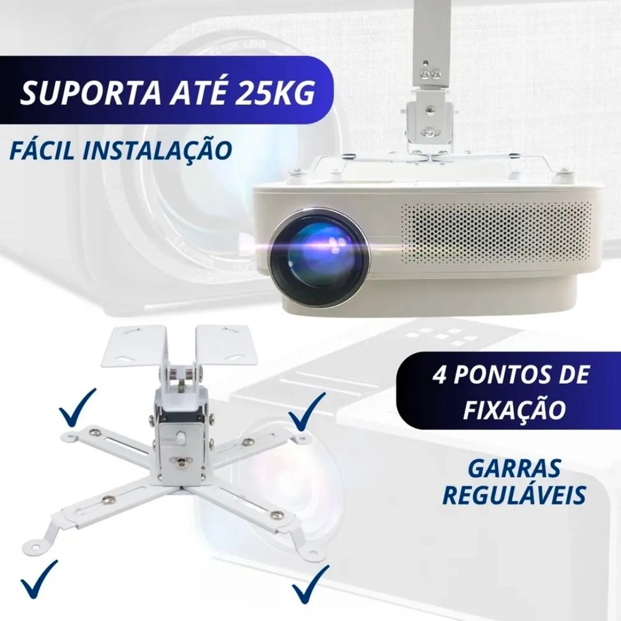 Suporte para Projetor Universal Branco - Teto e Parede. - Foto 2