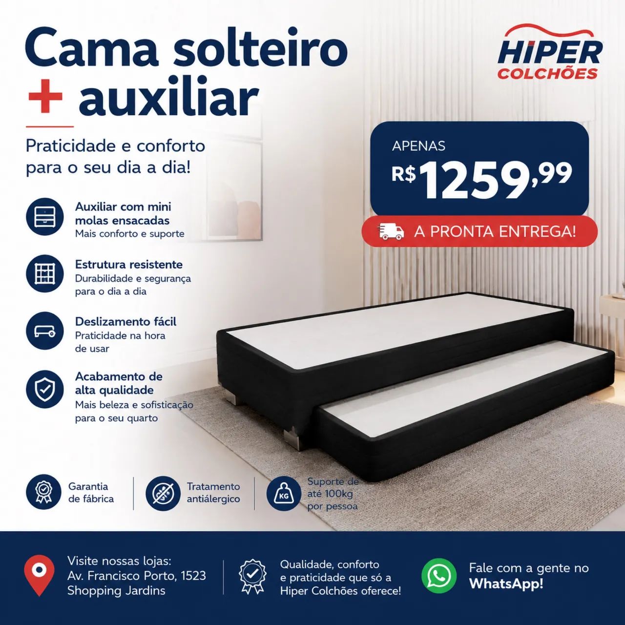 Cama auxiliar solteiro 