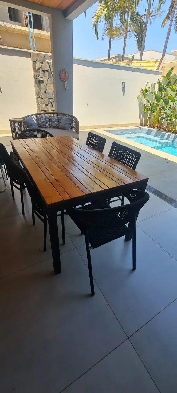 Mesa Retangular Madeira 6 Cadeiras Alumínio Corda Náutica - Bella Art - Novinha