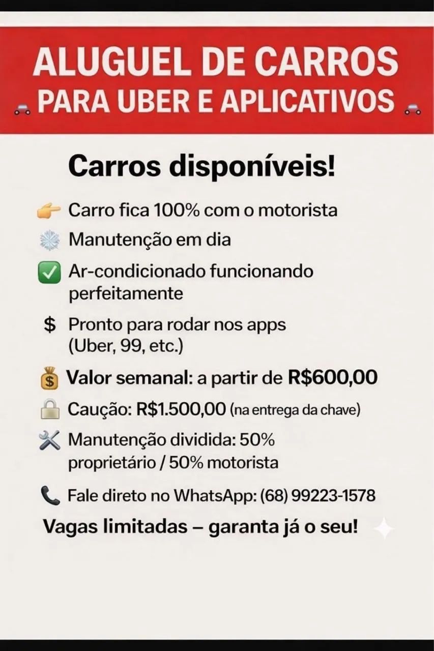 Aluguel de carro para Uber e aplicativos 