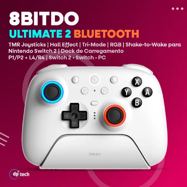 8Bitdo Ultimate 2 Bluetooth | TMR Joysticks | Switch 2, Swtch e PC | Dock -Entrega Grátis-