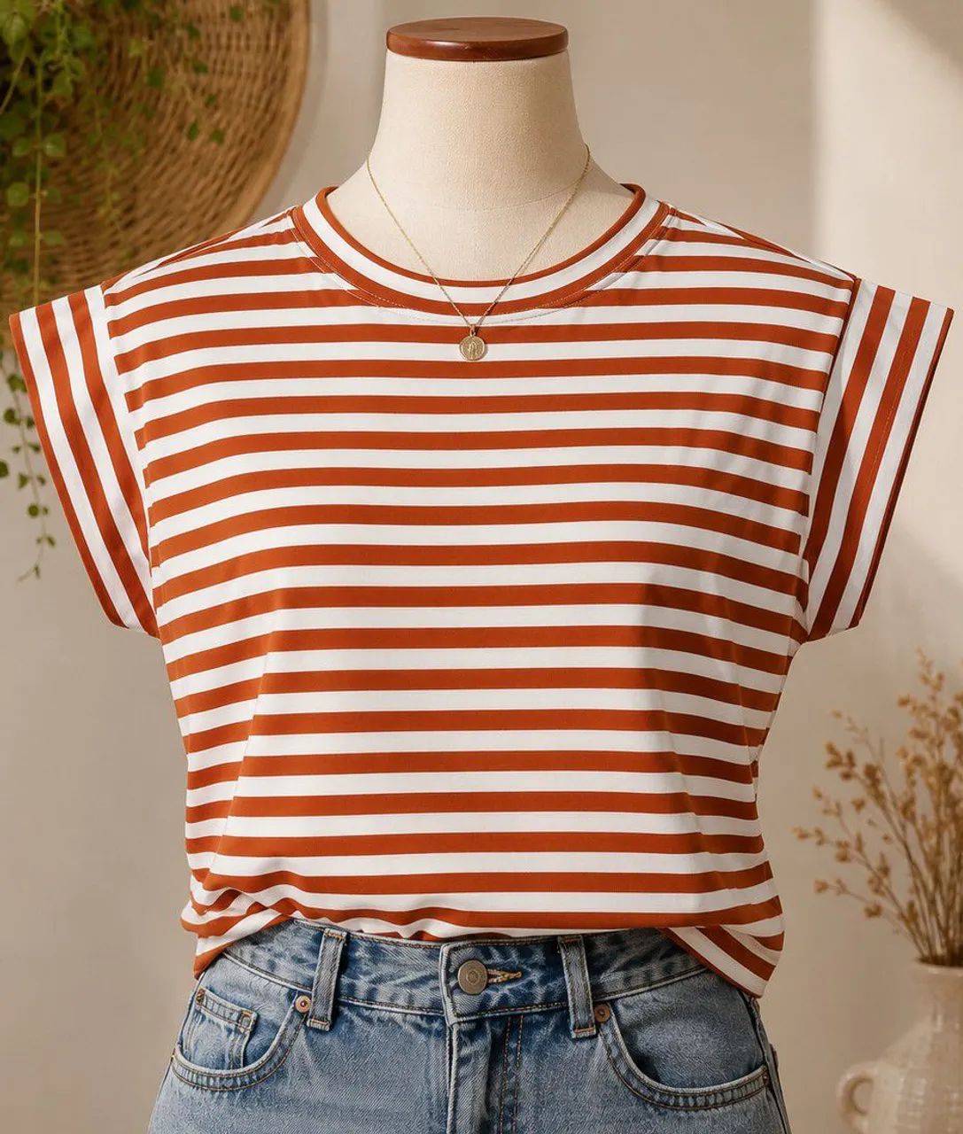 Blusa listrada tam. Único