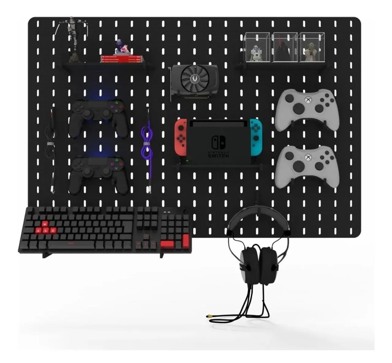 Pegboard MDF setup gamer Preto com branco Novo 