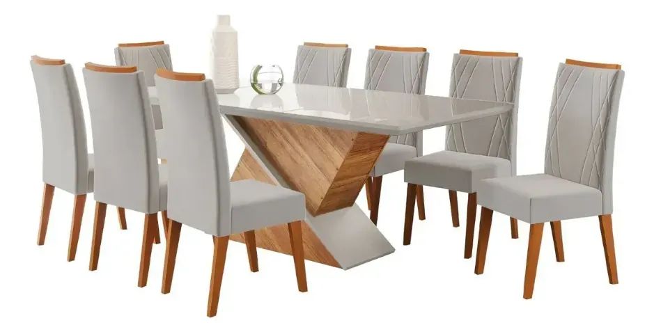 Mesa de Jantar com Tampo de Vidro Cinza Claro + 8 Cadeiras - Foto 2