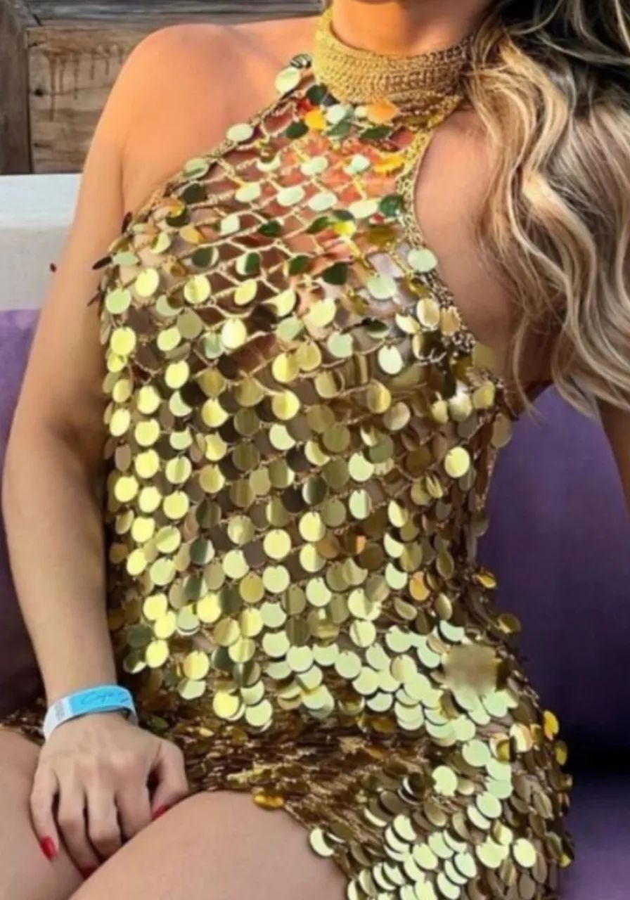 Vestido de crochê com paetê  - Foto 3