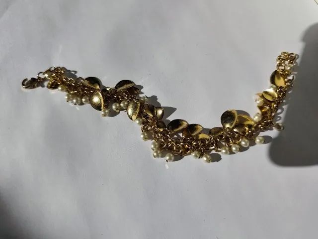 Pulseira folhada a ouro de folhas com perolas - Foto 4