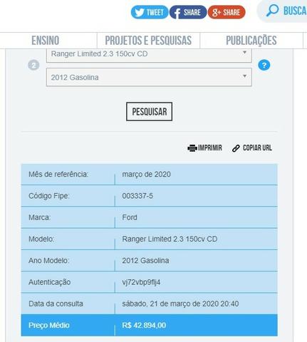Ranger Limited 2.3 150cv CD ano 2012/2012