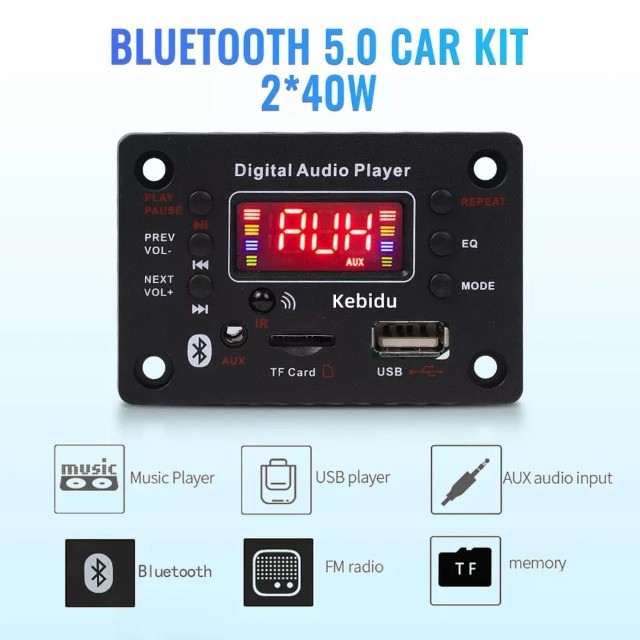 Amplificador bluetooth 5.0 mp3 placa 12v