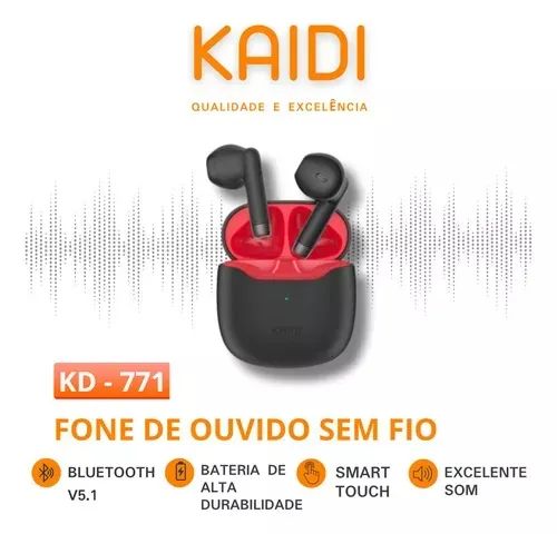 Fone Ouvido Sem Fio Tws Bluetooth Kd771 Cor Preto/vermelho - Loja Natan Abreu  - Foto 3