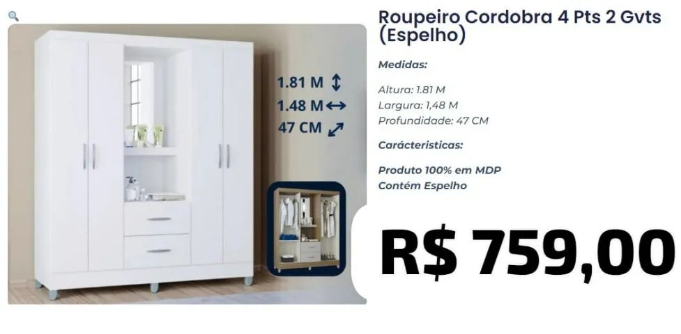 Guarda Roupa Cordobra 4P2G - Foto 2