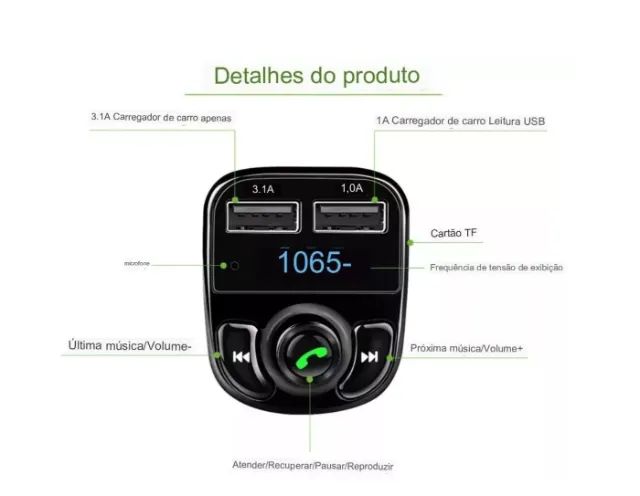 Bluetooth p/ Carro (carrega celular, cartão sd, pendrive) 60,00/ Baseus 120,00 - Foto 3