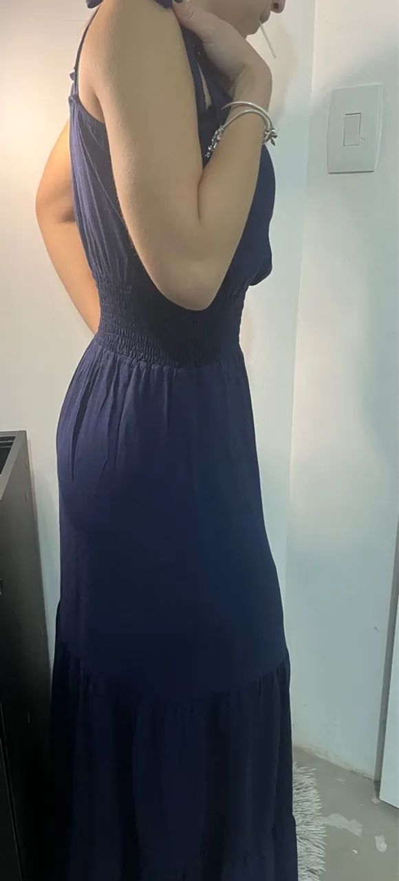 Vestido Azul Marinho com Alças de Amarrar - Foto 2