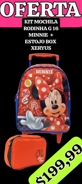 KIT MOCHILA + ESTOJO, MINNIE, LEIAM: