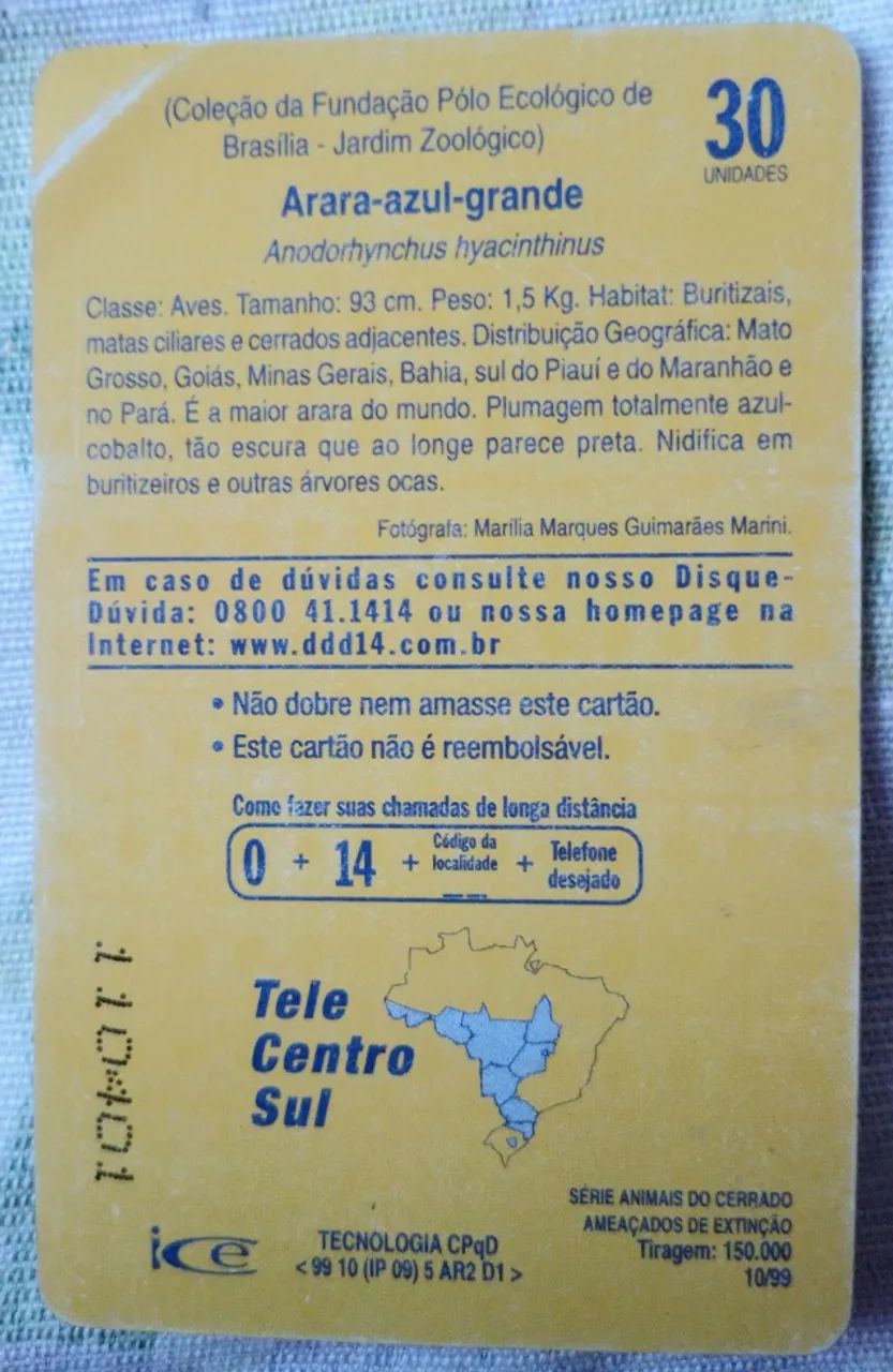 Cartão Telefônico Série Arara Azul Grande Antigo - Foto 4