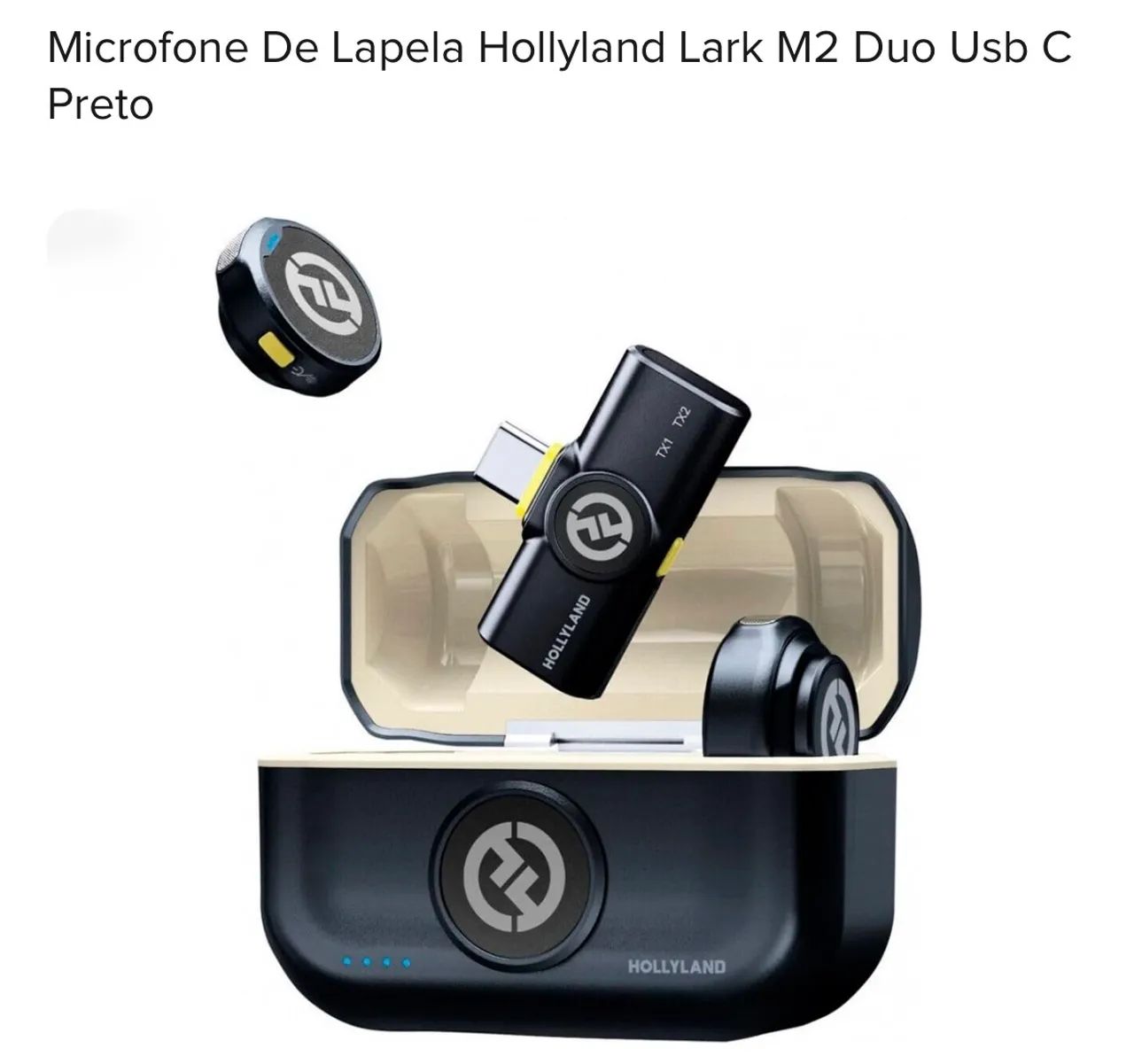 Microfone Lapela Hollyland Lark M2 Duo USB C Preto