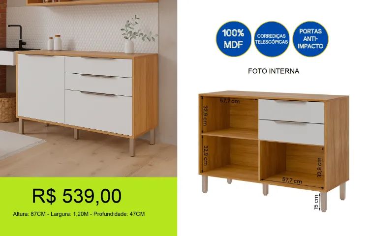 Balcão de 1,20M 100% MDF - Foto 2