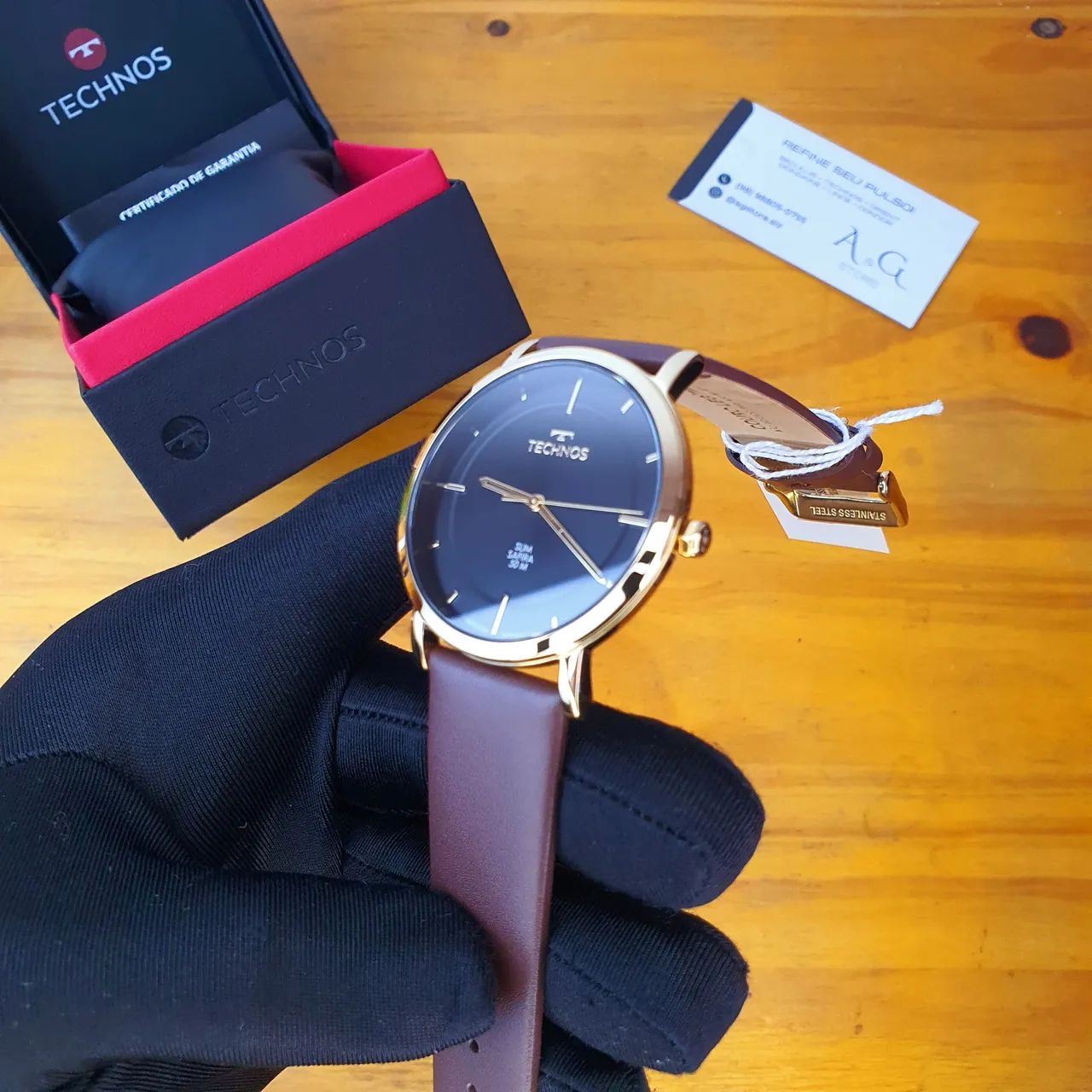 Relógio Technos Slim 42mm couro marrom  - Foto 2