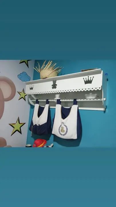 Prateleira Infantil Decorativa com Ganchos - Branca