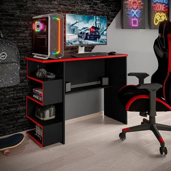 Mesa Gamer Preta com Detalhes Vermelhos - Foto 3