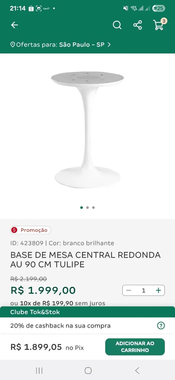 Mesa Tulipa com mármore 90cm Tok&stok  - Foto 3