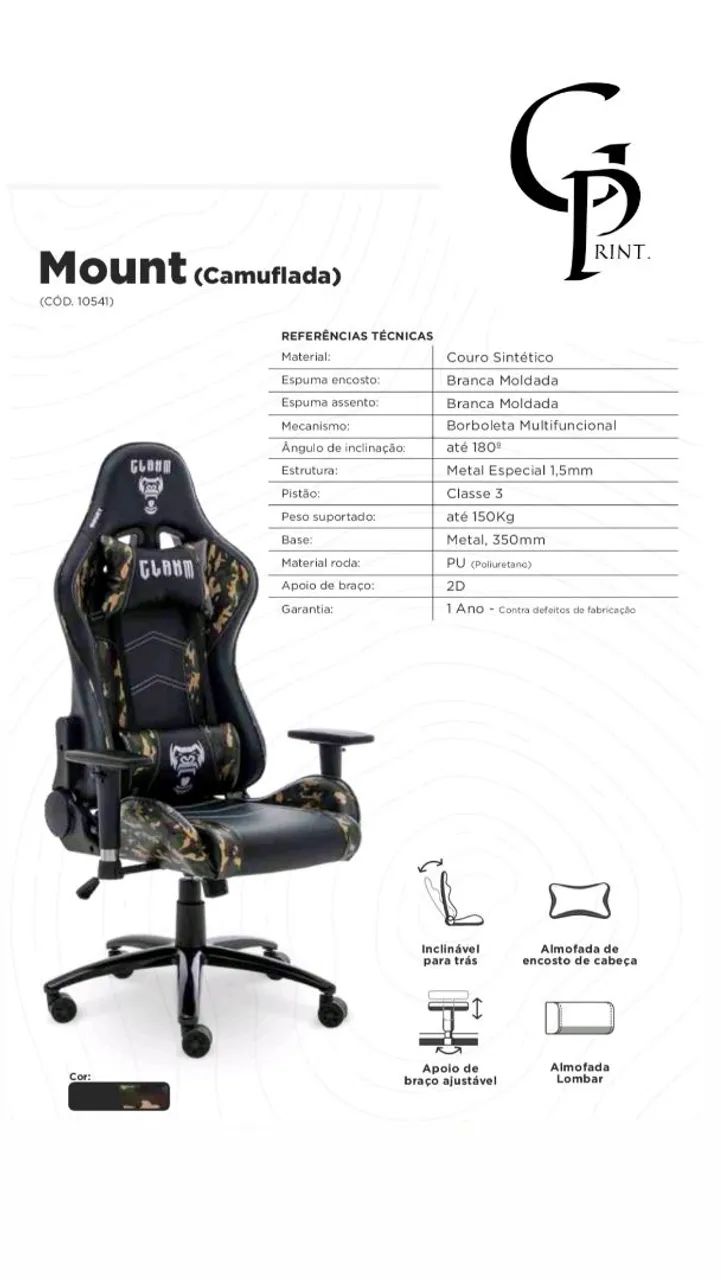 Cadeira Gamer Mount Camuflada PROMOÇÃO!
