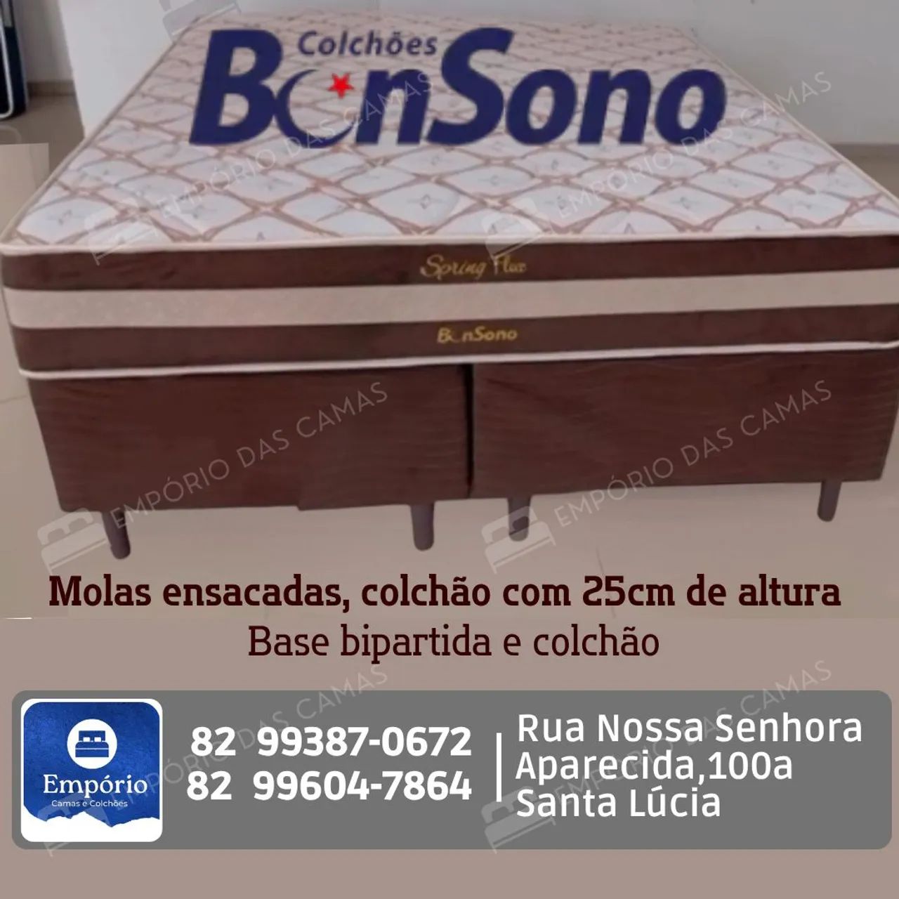 Cama queen BonSono spring flex molas ensacadas base bipartida e colchão 