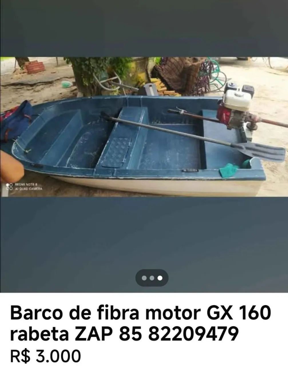 Barco de fibra com motor GX 160 - Foto 2