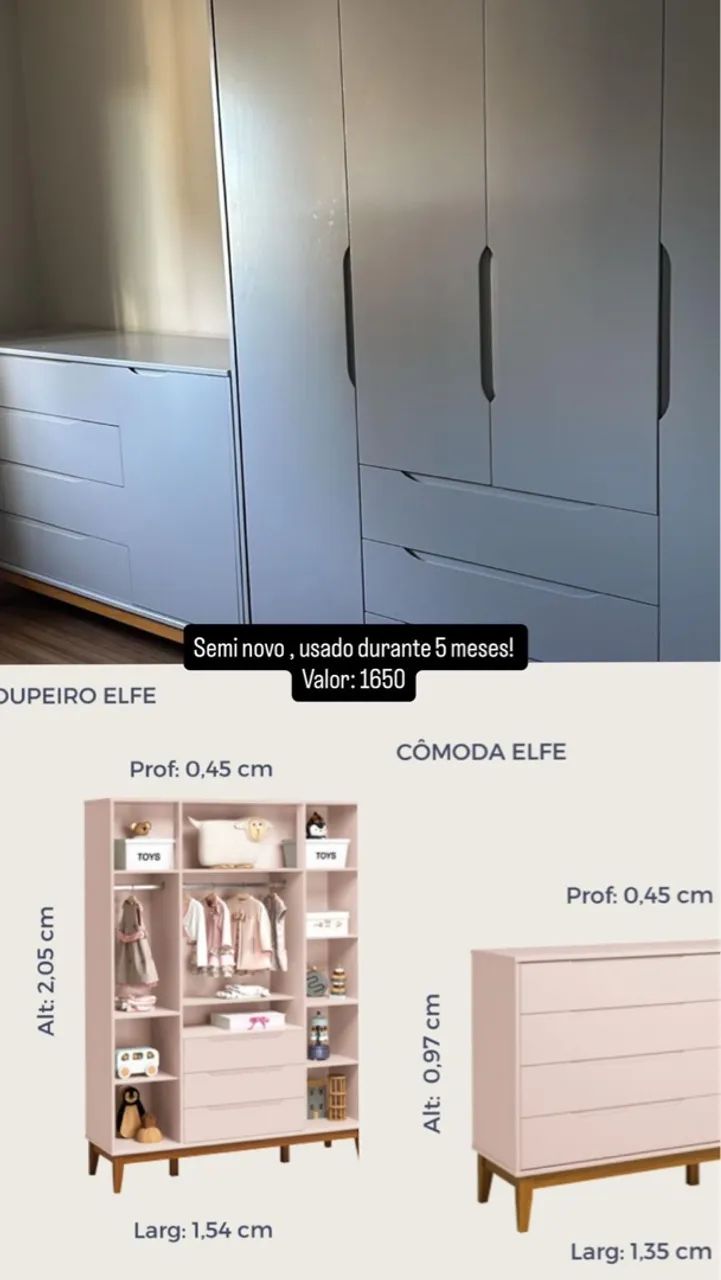 Guarda-Roupa Infantil + Cômoda Elfe - Semi Novo