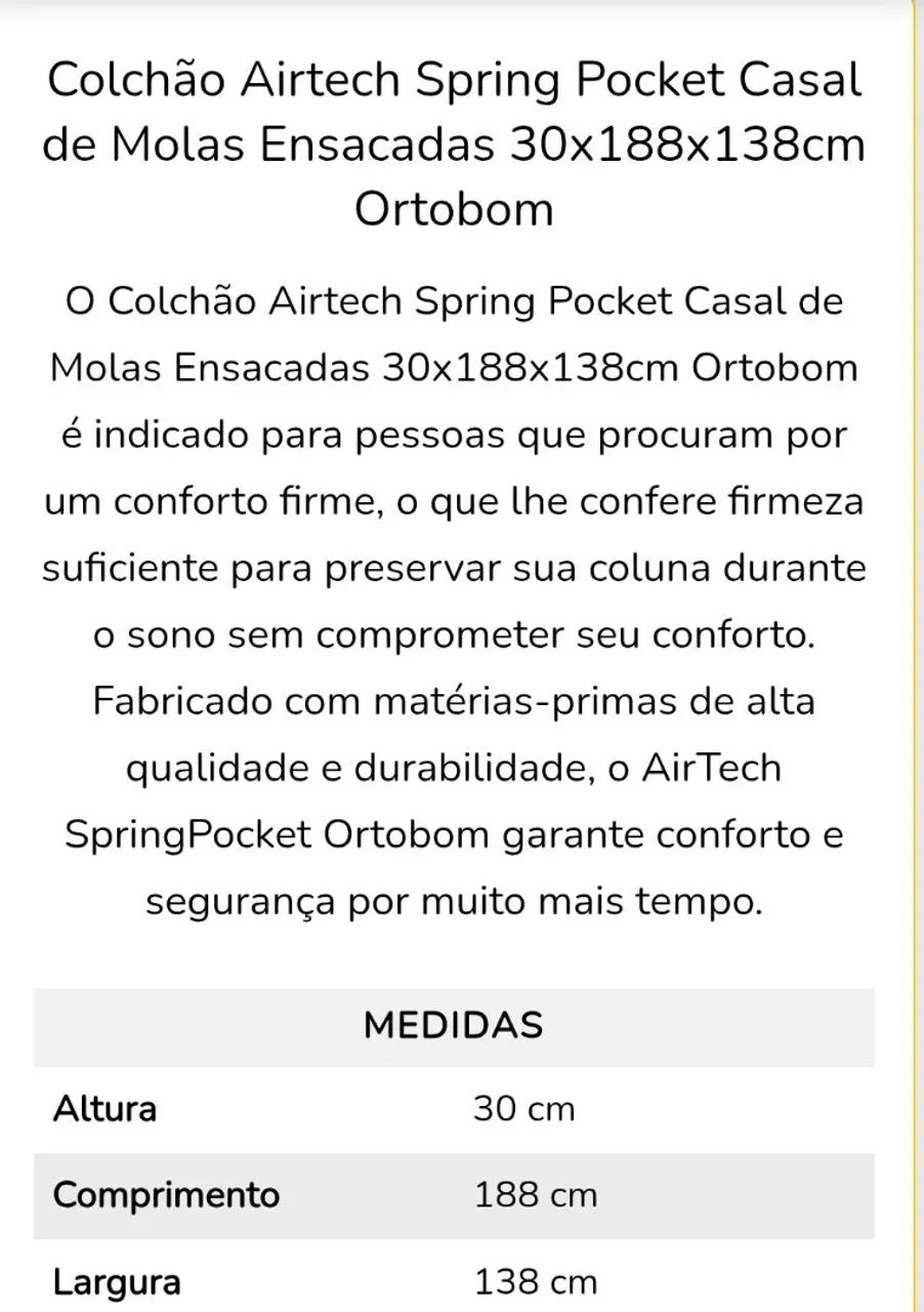 Colchão Casal Ortobom Airtech Springpocket + Base Box Baú casal - Foto 5