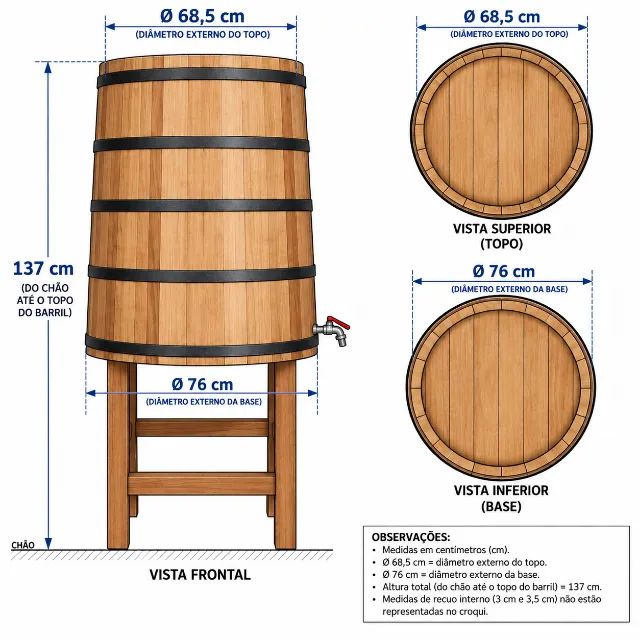 BARRIL DE CEREJEIRA COM 10 REGUAS DE AMBURANA 250l, COM BASE  - Foto 3