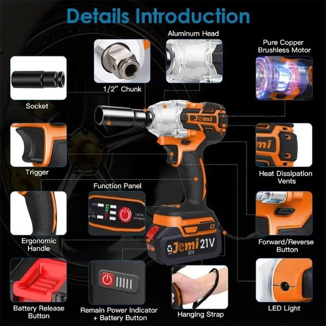 Jemi Jm-bs-01 Chave De Impacto 520n 21v Similar Pw1 Topshak Preto/laranja - Foto 5