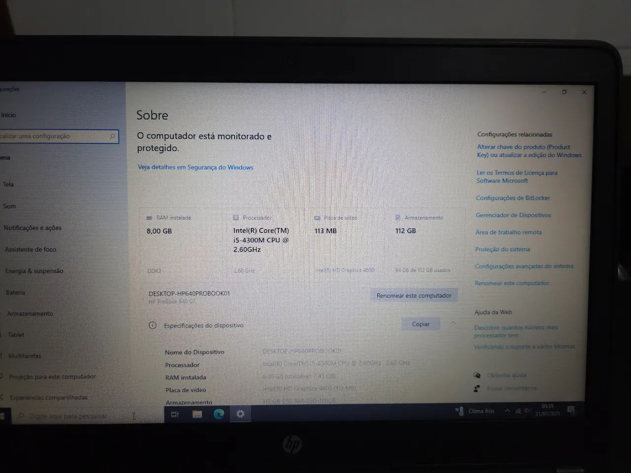 Notebook HP Core I5 4300M 8GB RAM SSD 120GB + DockStation W10 - Foto 2