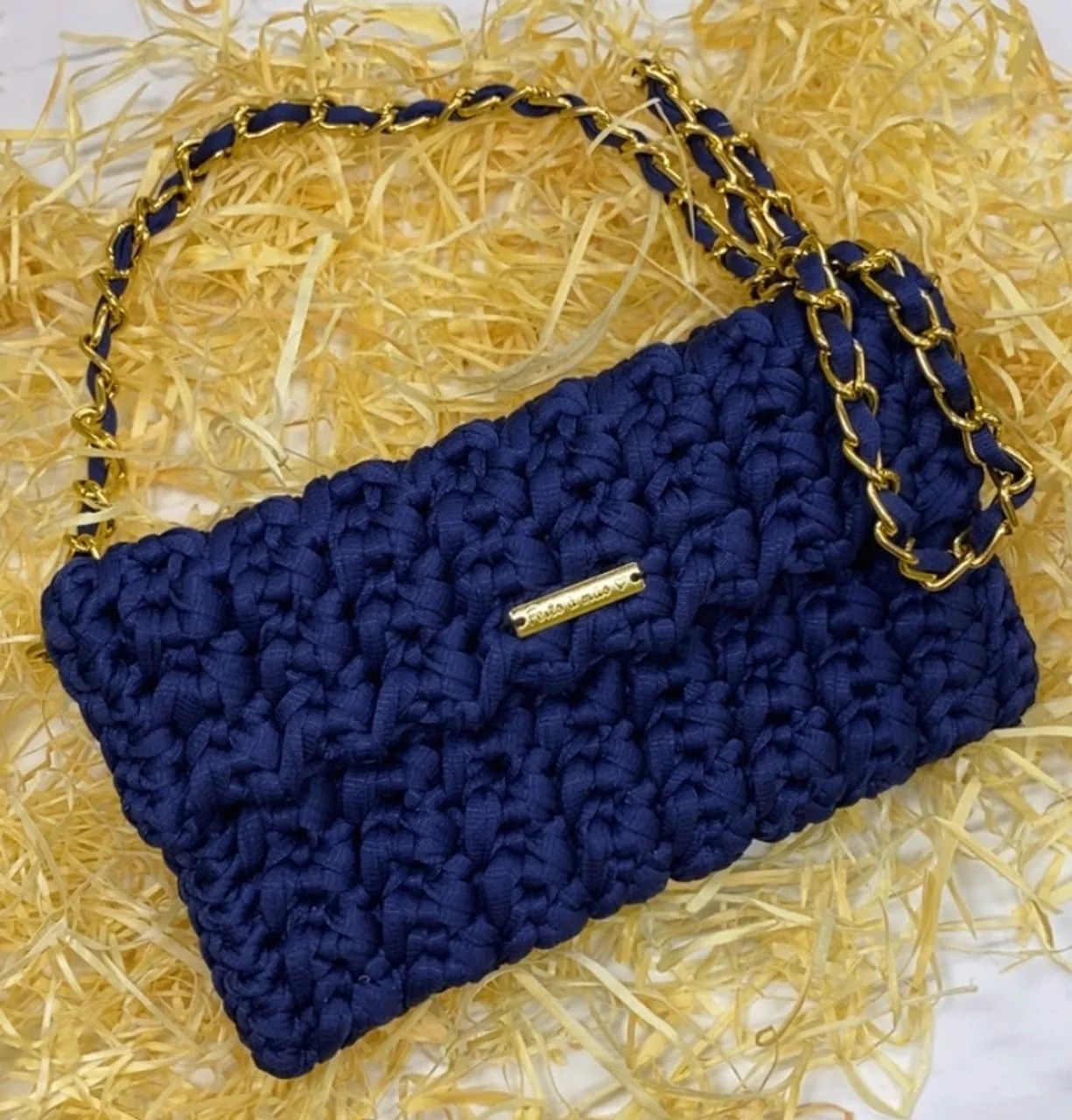 Bolsa de crochê azul marinho  - Foto 3