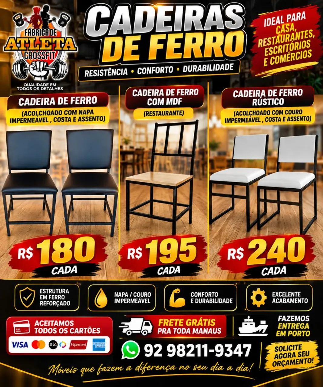 CADEIRAS DE FERRO COM ALMOFADA APARTIR DE 180