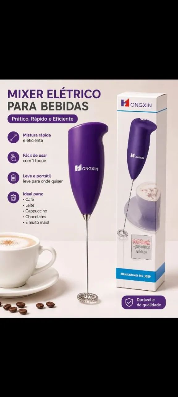 Mixer Elétrico Portátil para Café, Cappuccino e Bebidas - Espumador de Leite